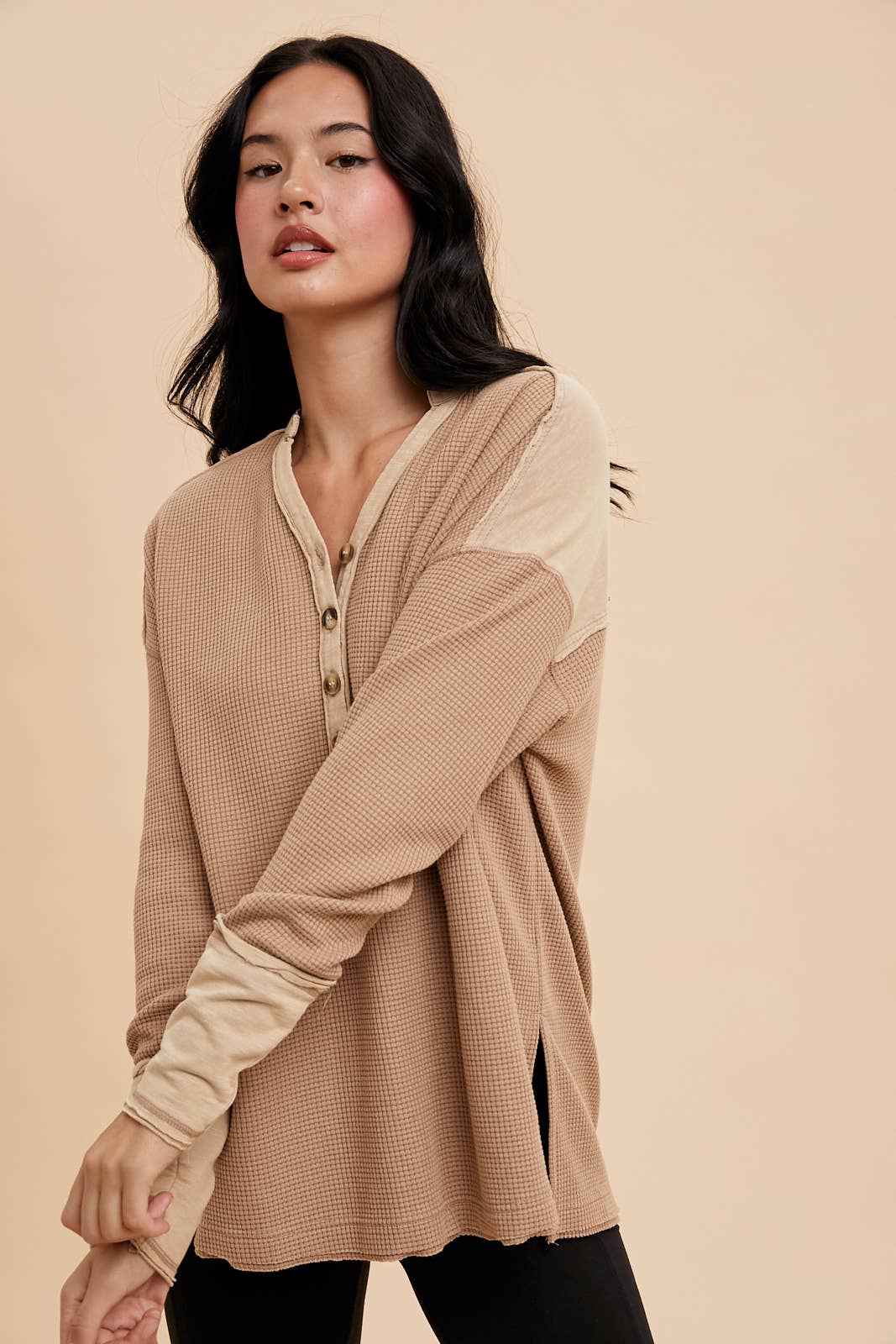 In Loom - Wholesale Knit Top - Women's - GARMENT WASHED THERMAL HENLEY4