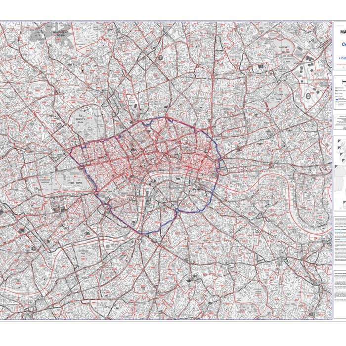 Mapa del muro del código postal de Central London - Mapa de sectores 37 para venta al por mayor de Map Marketing Limited
