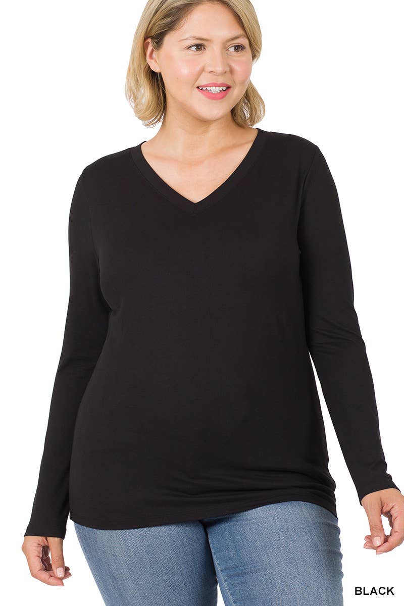 Vanilla Monkey - Wholesale Tunic - Women's - Plus Size Brushed Microfiber Long Sleeve V-neck Tee19
