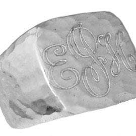 Bague carrée gravée martelée en argent sterling pour la vente par Atlanta Jewelers Supply