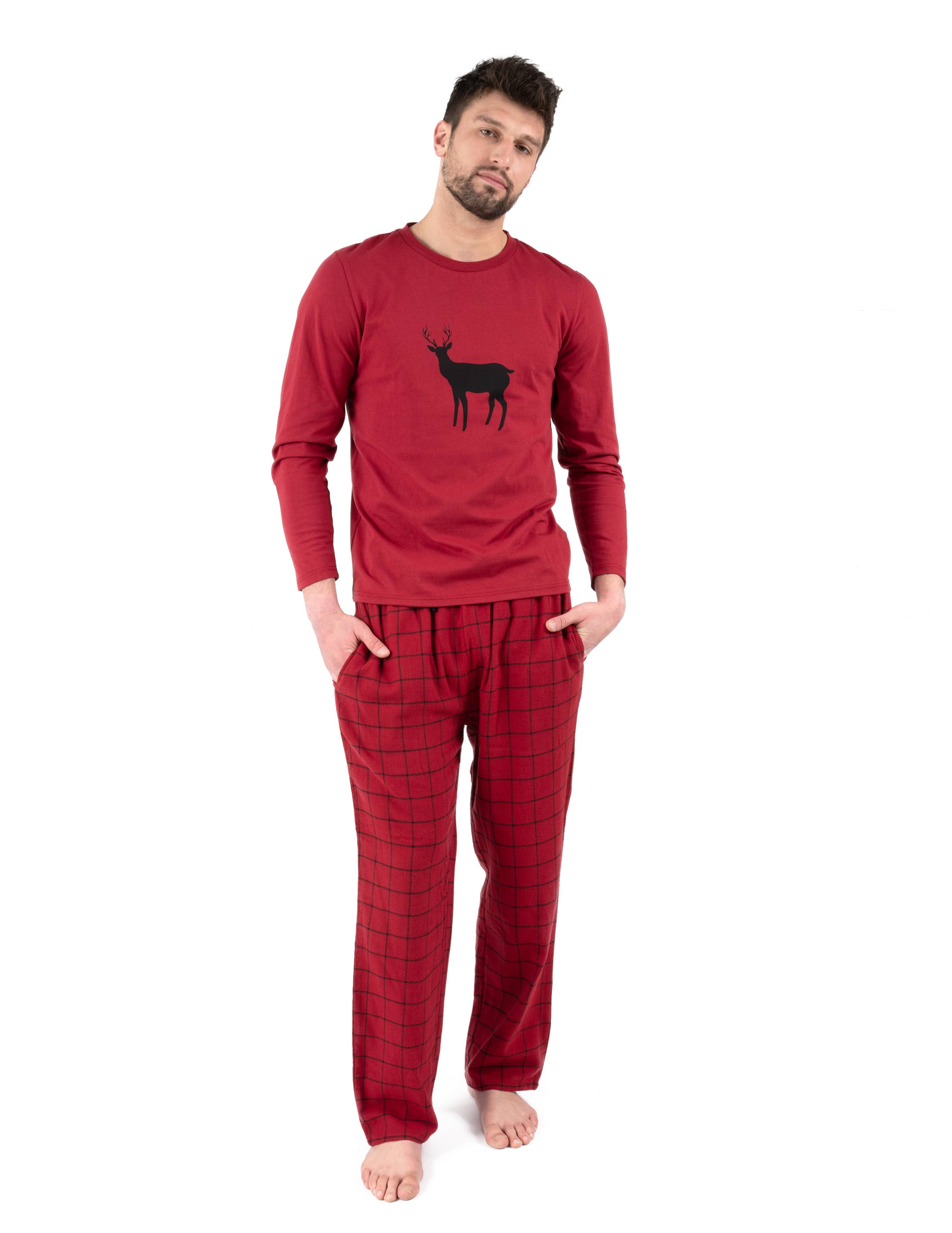 Leveret Pajamas - Wholesale Sleepwear Set - Men's - Mens Cotton Top & Flannel Pants Pajama Set8