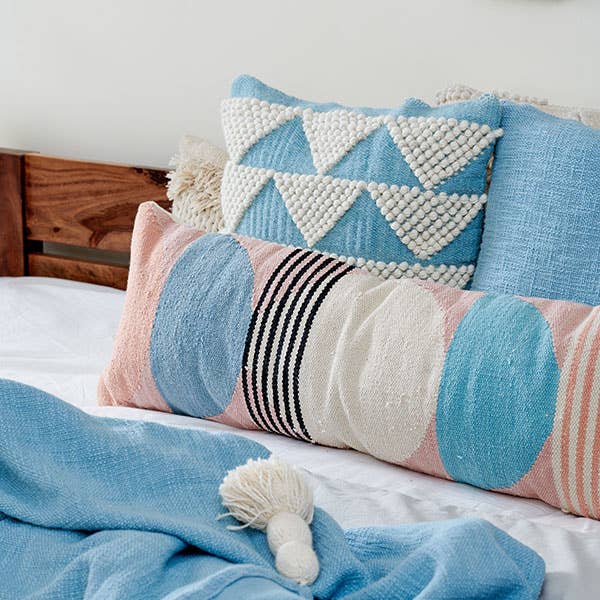 Casa Amarosa - Wholesale Lumbar Pillow - Handmade Circle Geo Lumbar Pillow, Multi - 12x34 inch