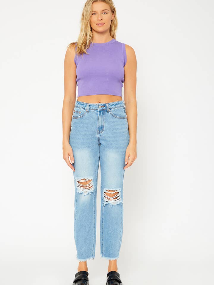 High-rise light blue mom fit jeans for wholesale by MONKEY RIDE JEANS