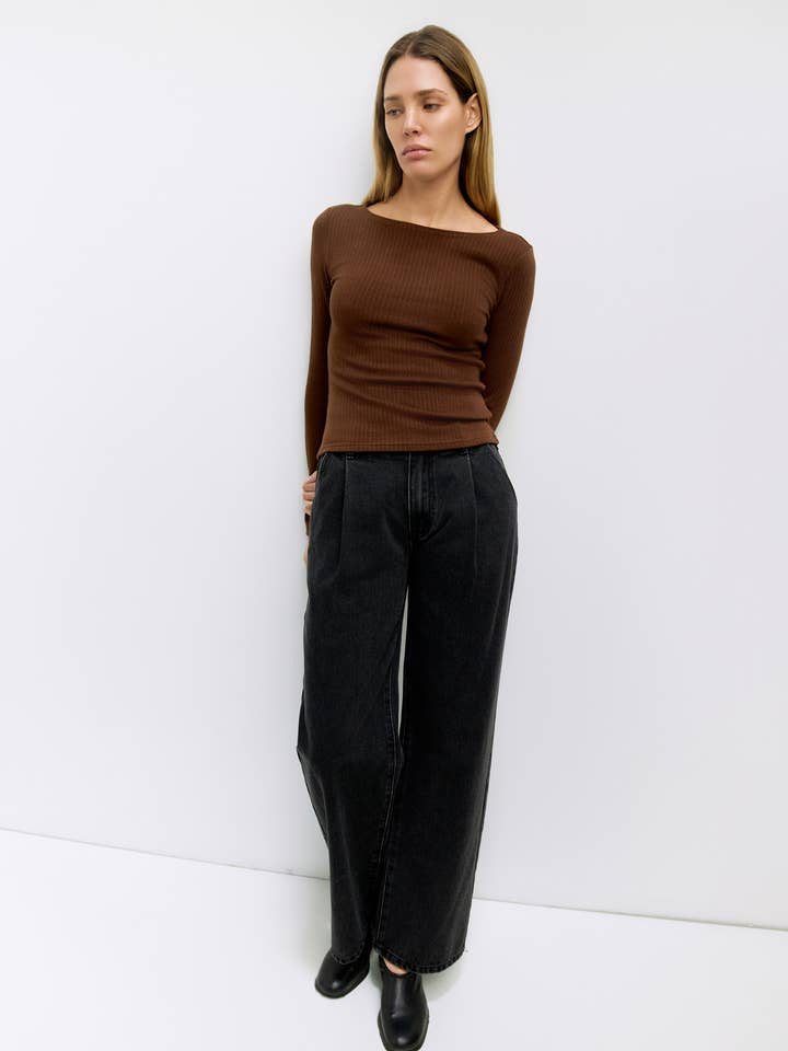 The Evie Top | Flare Long Sleeve Ribbed Top for wholesale by MOD REF