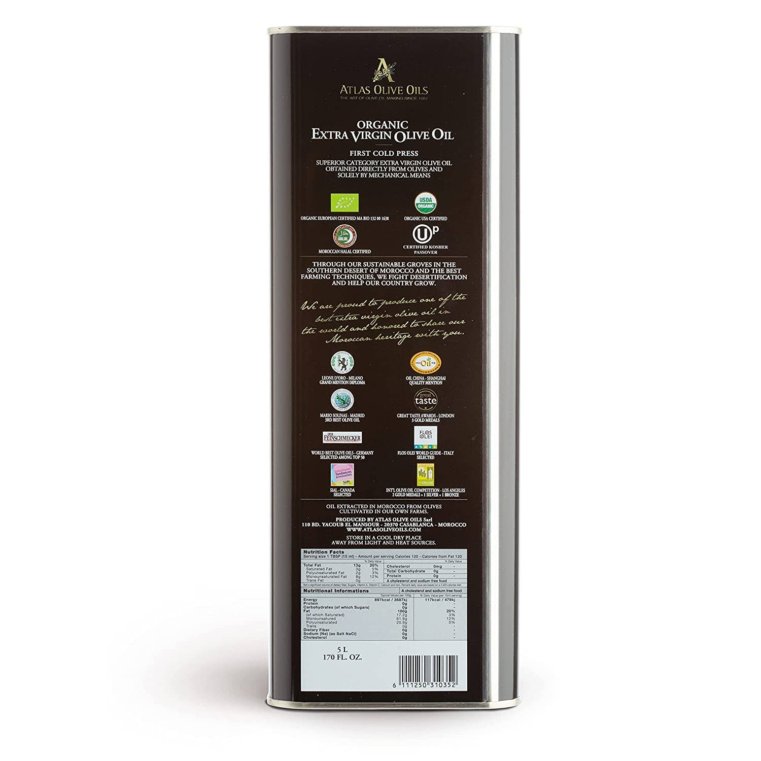 ATLAS OLIVE OILS - Wholesale Olive Oil - Atlas Organic Extra Virgin Olive Oil Metal Tin of 5L1