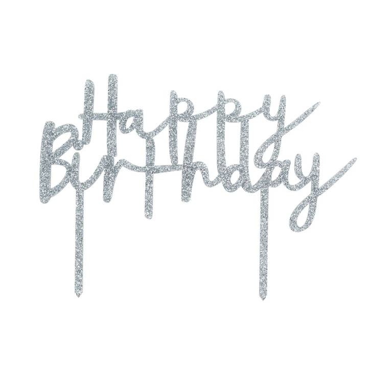 Hootyballoo by Club Green - Wholesale Cake/Cupcake Topper - Silver 'Happy Birthday' Acrylic Cake Topper