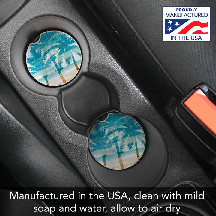 Conimar Promotions - Wholesale Coasters - "Beachscapes Palm" 1 Pack Absorbent Stone Car Coaster 5
