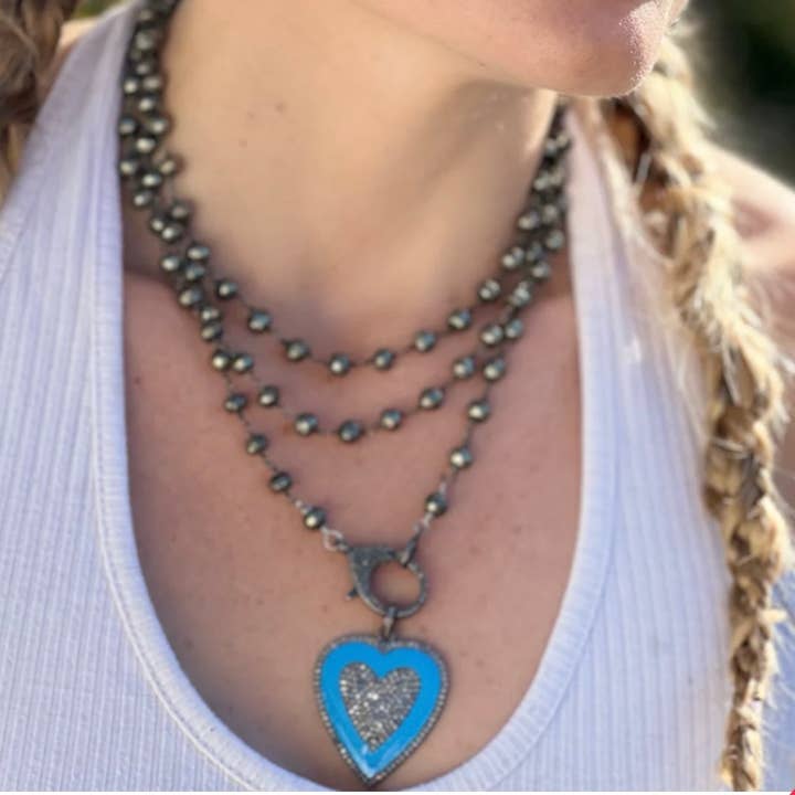 Queenbitter - Wholesale Pendant/Charm Necklace - Natural Turquoise Pave Diamond Heart Pendant Necklace0