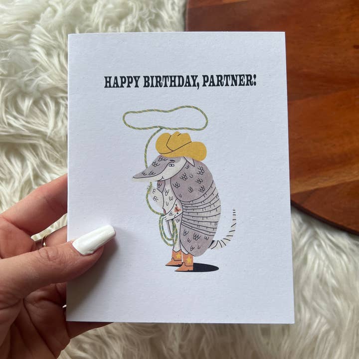 "Happy Birthday, Partner" Armadillo Birthday Card for wholesale by Big Moods
