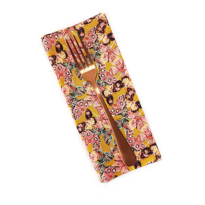 90 West Linen Co. - Wholesale Dinner & Cloth Napkin - Golden Butterfly Cloth Napkins, Set of 48