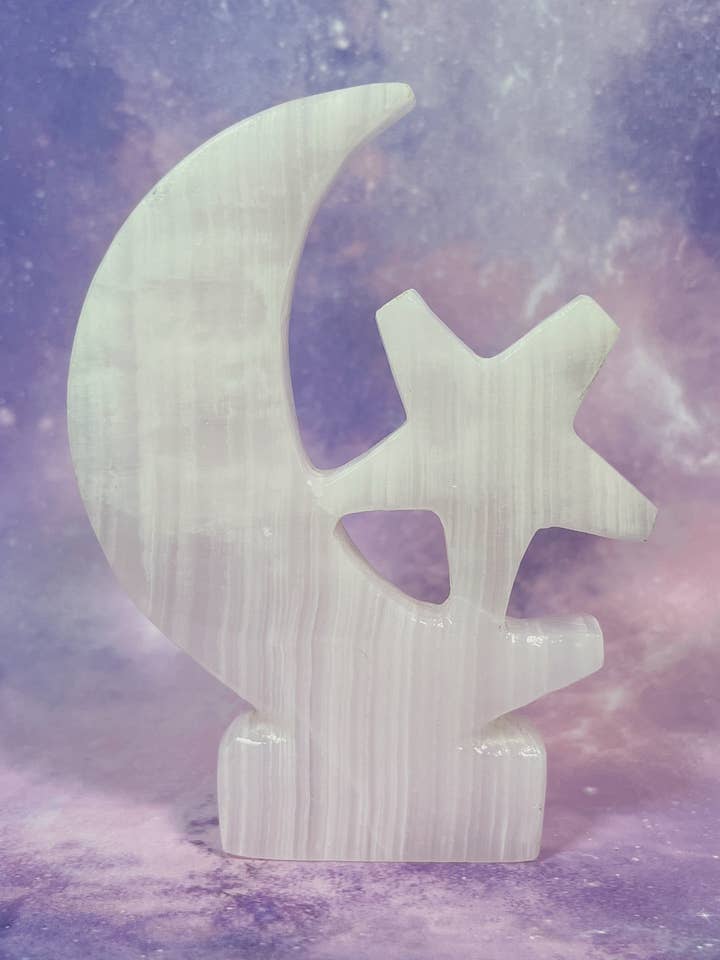 Pink Mangano Calcite Star and Moon for wholesale by Mystical Moon Shop