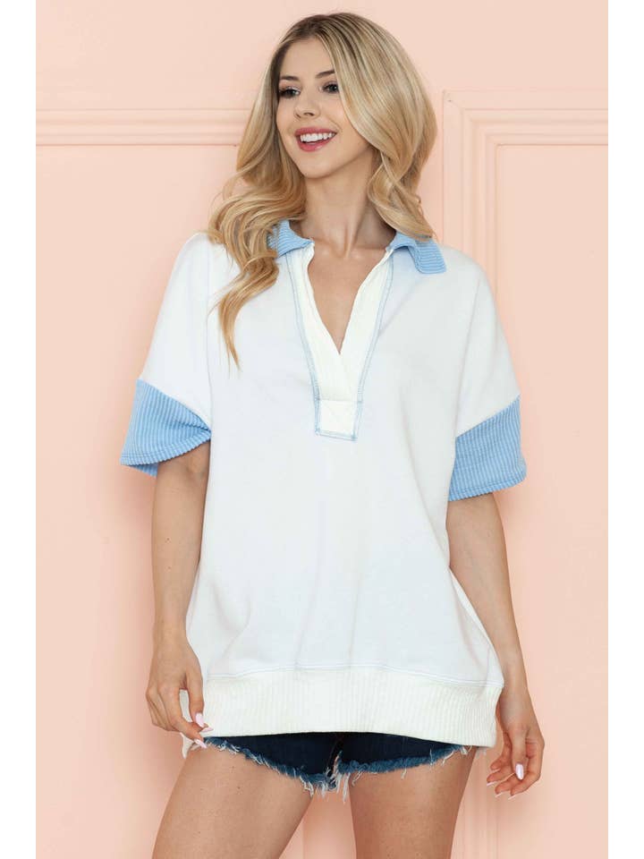 Burgundy Apparel - Wholesale Tunic - Women's - SHORT SLEEVE LOOSE FIT TOP WITH WAVE RIB CONTRAST1