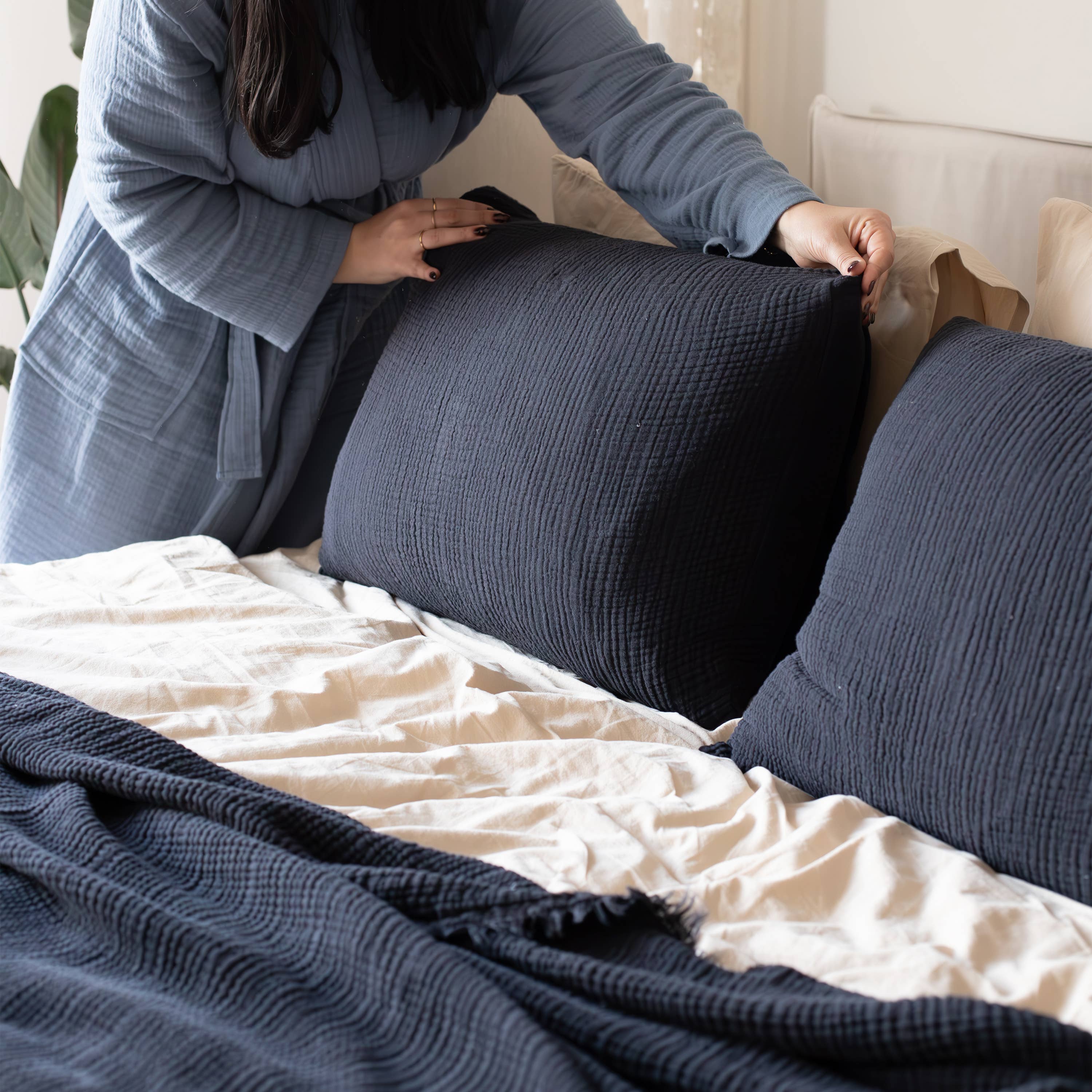 Vivamaison - Vente Plaids - Couvre-lit en mousseline frangé 100 % coton doux, 4 couches premium119