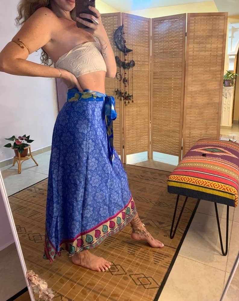 Meghcraft - Wholesale Skirt - Women's - Recycled Vintage Silk Sari Wrap Skirt-Reversible Long skirt 1