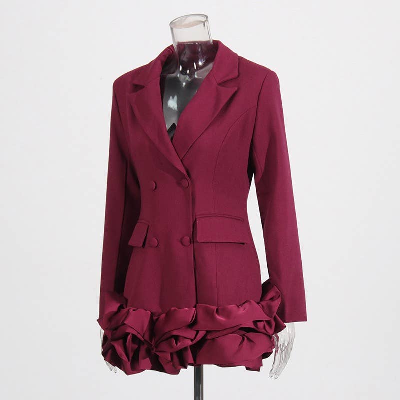 Productseeker - Wholesale Blazer - Women's - DR803Y Elegant Ruffle Hem Contrast Stitching Suit Dress5