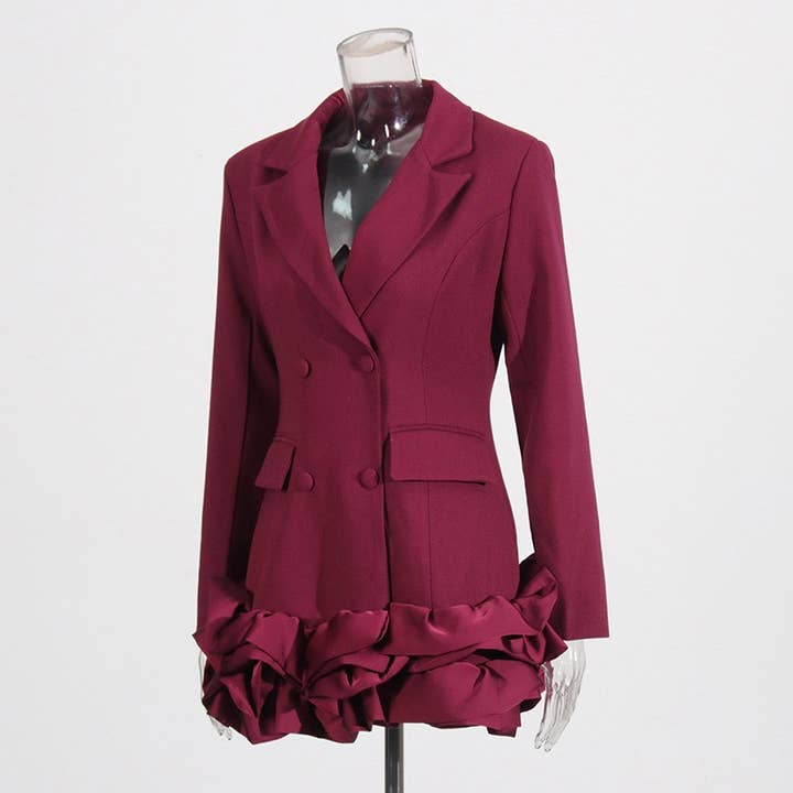Productseeker - Wholesale Blazer - Women's - DR803Y Elegant Ruffle Hem Contrast Stitching Suit Dress5