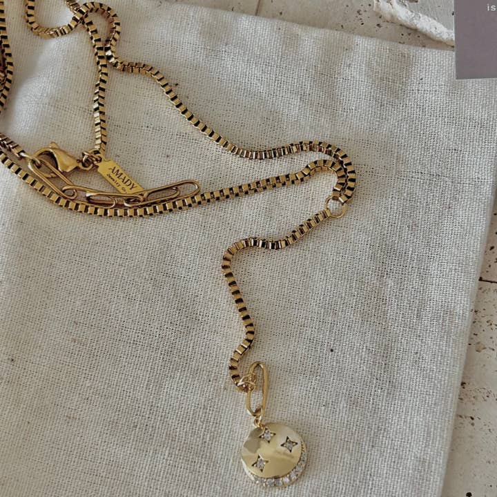 Lariat long necklace crescent moon layering jewelry for wholesale by Amady Jewelry