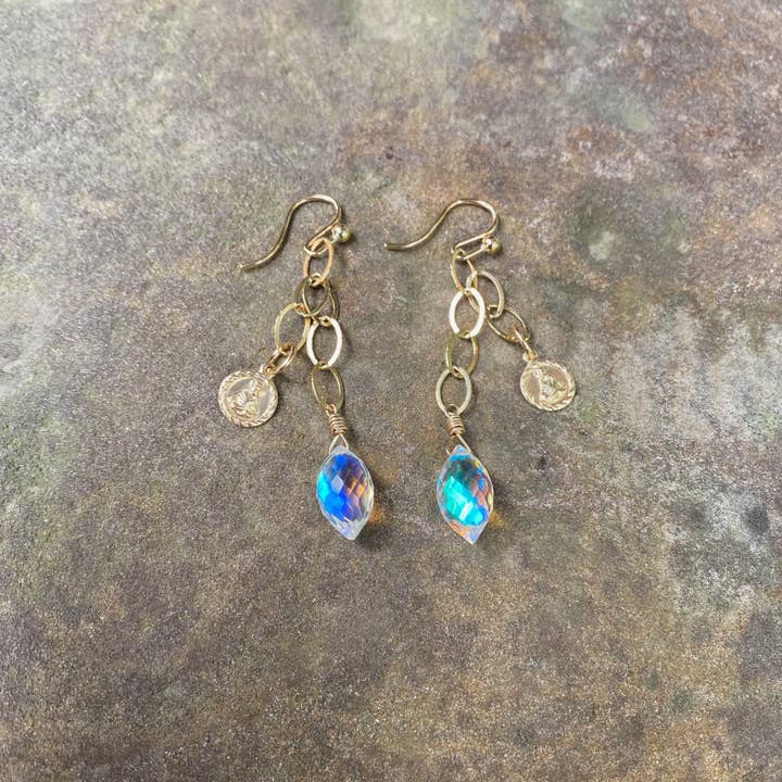 Hydro Quartz and Jesus Charm Earrings for wholesale by Beshea Beshea