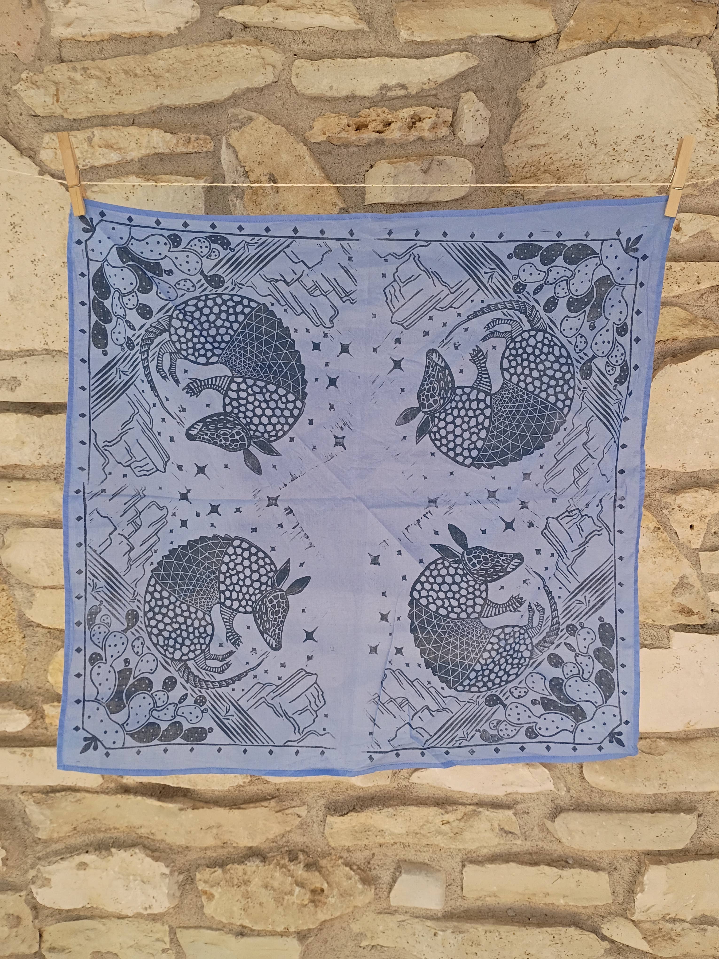 Blind Bird Ink - Wholesale Bandana - Unisex - Armadillo Linocut Bandana1