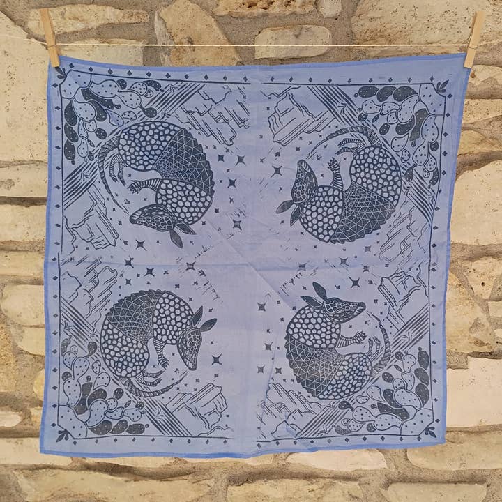 Blind Bird Ink - Wholesale Bandana - Unisex - Armadillo Linocut Bandana1