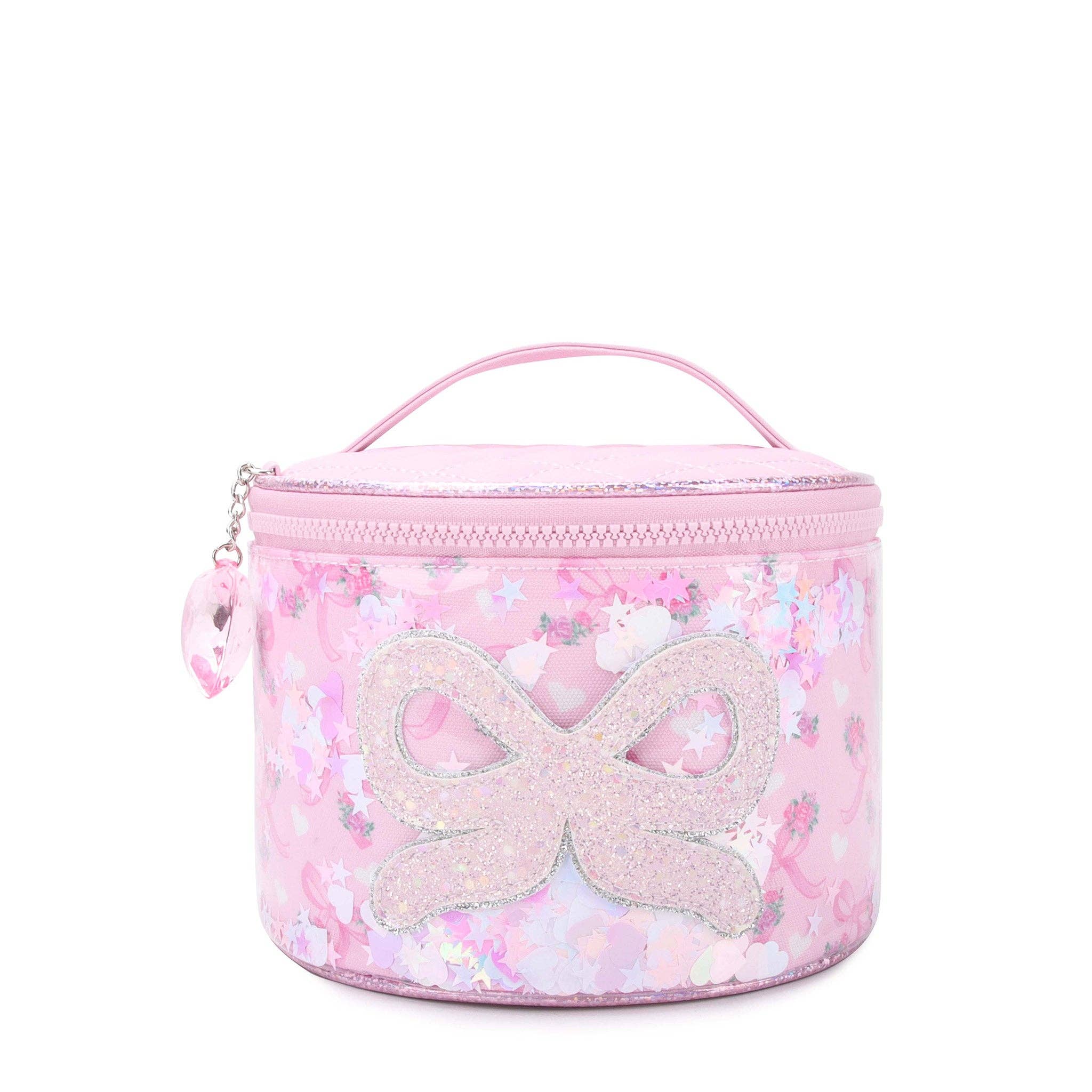 OMG Accessories - Wholesale Makeup/Cosmetic Bag - Confetti Floral Bow Round Glam Bag1