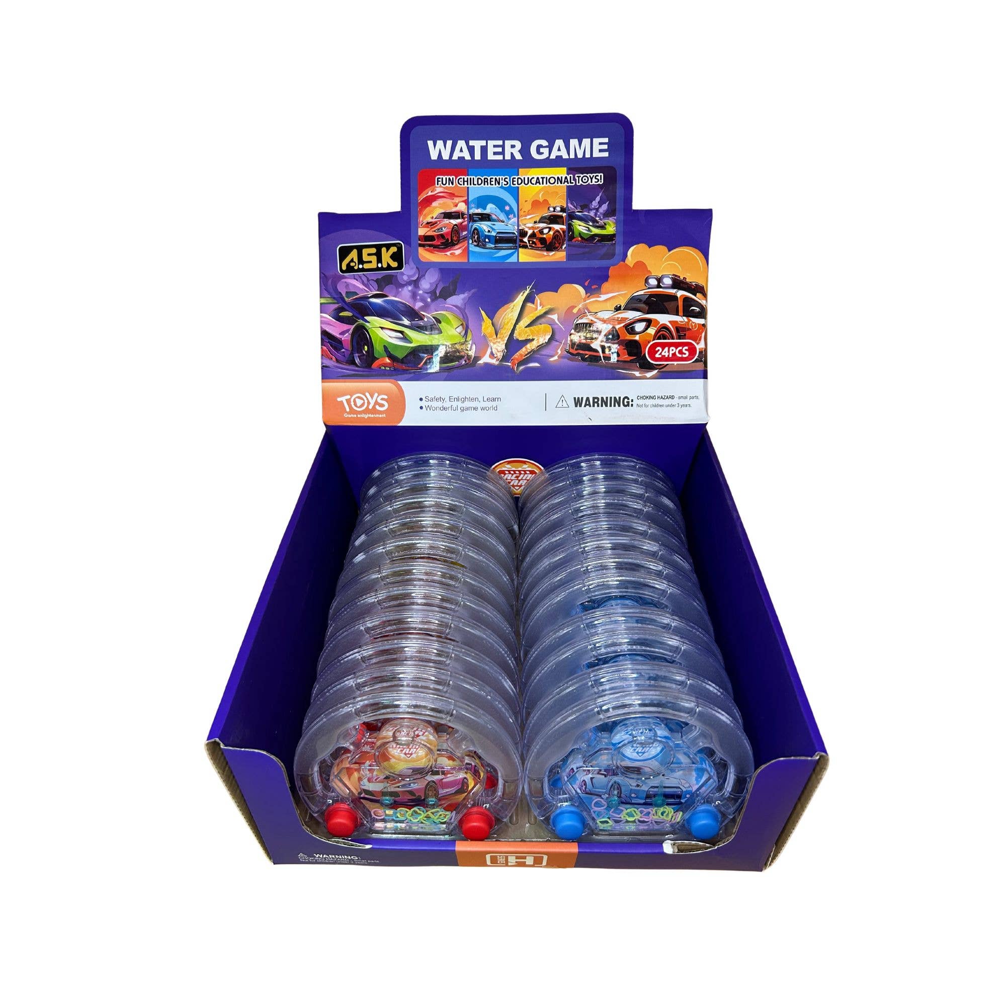 K & S WHOLESALE INC - Vendita all'ingrosso Giocattolo classico - Bambini - A.S.K WaterPad, serie di giochi per auto da corsa, forma rotonda, 24 ct