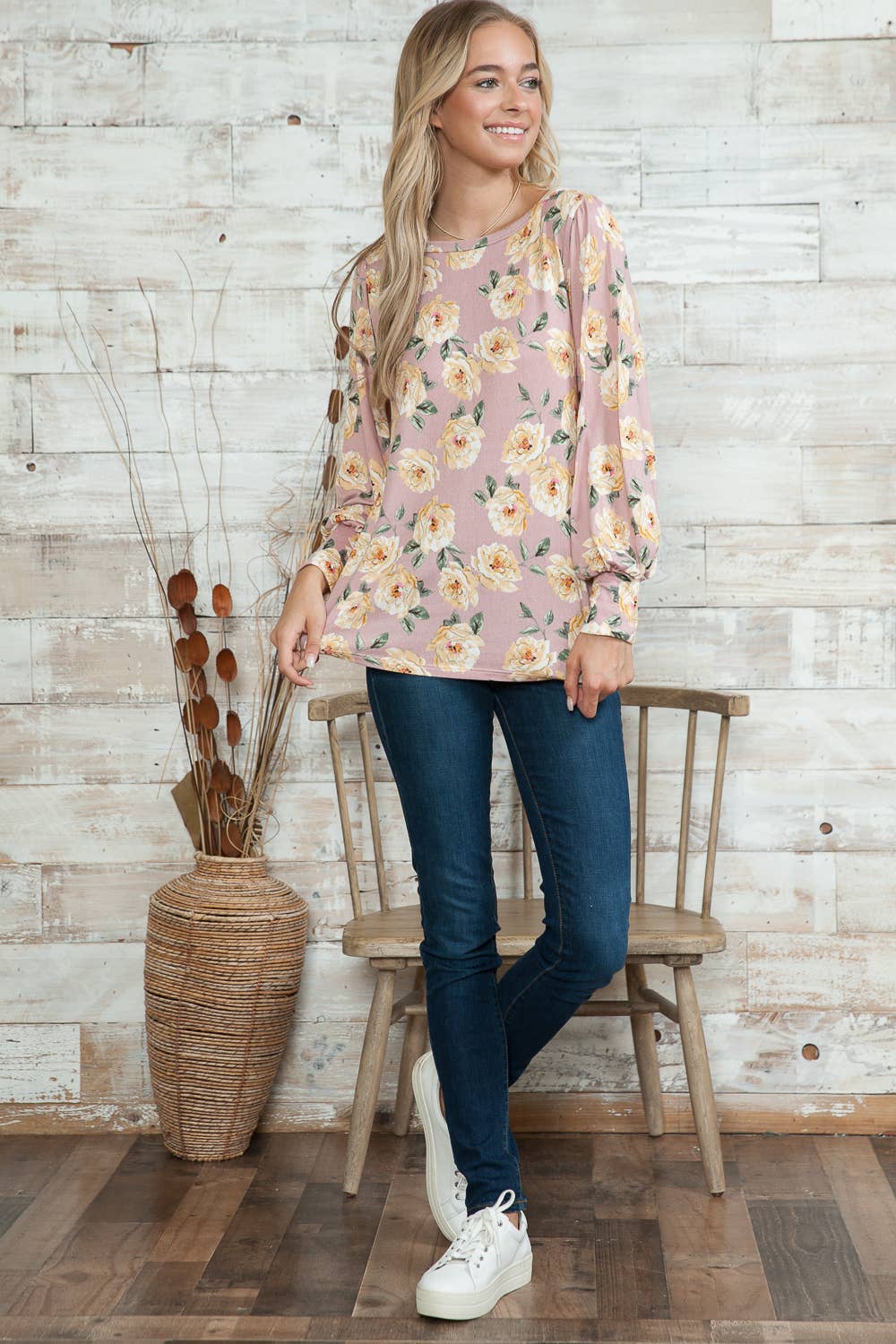 Rose Pull léger en tricot à manches évasées en vente sur Faire2