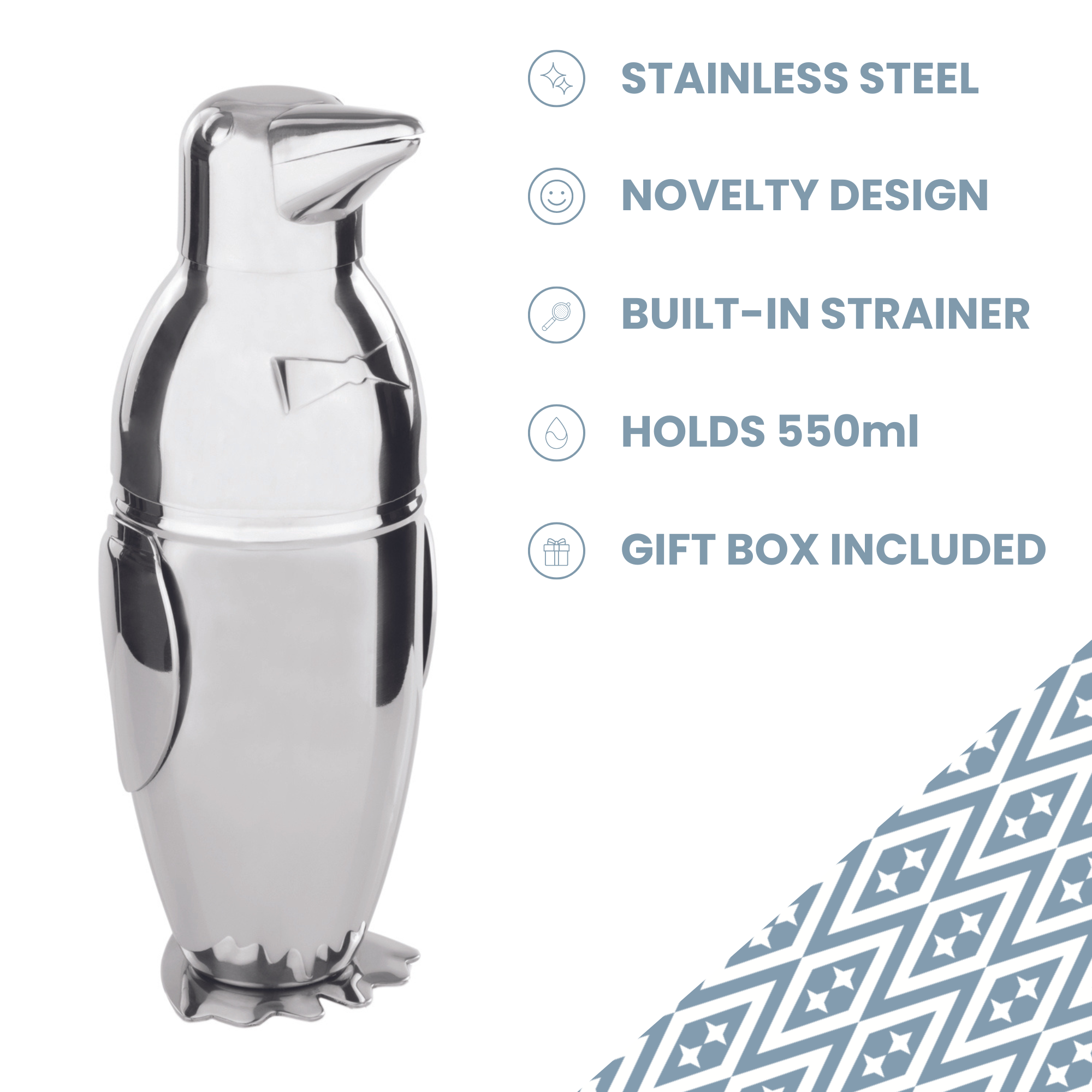 UBERSTAR - Wholesale Cocktail Shaker - Penguin Cocktail Shaker - Stainless Steel6