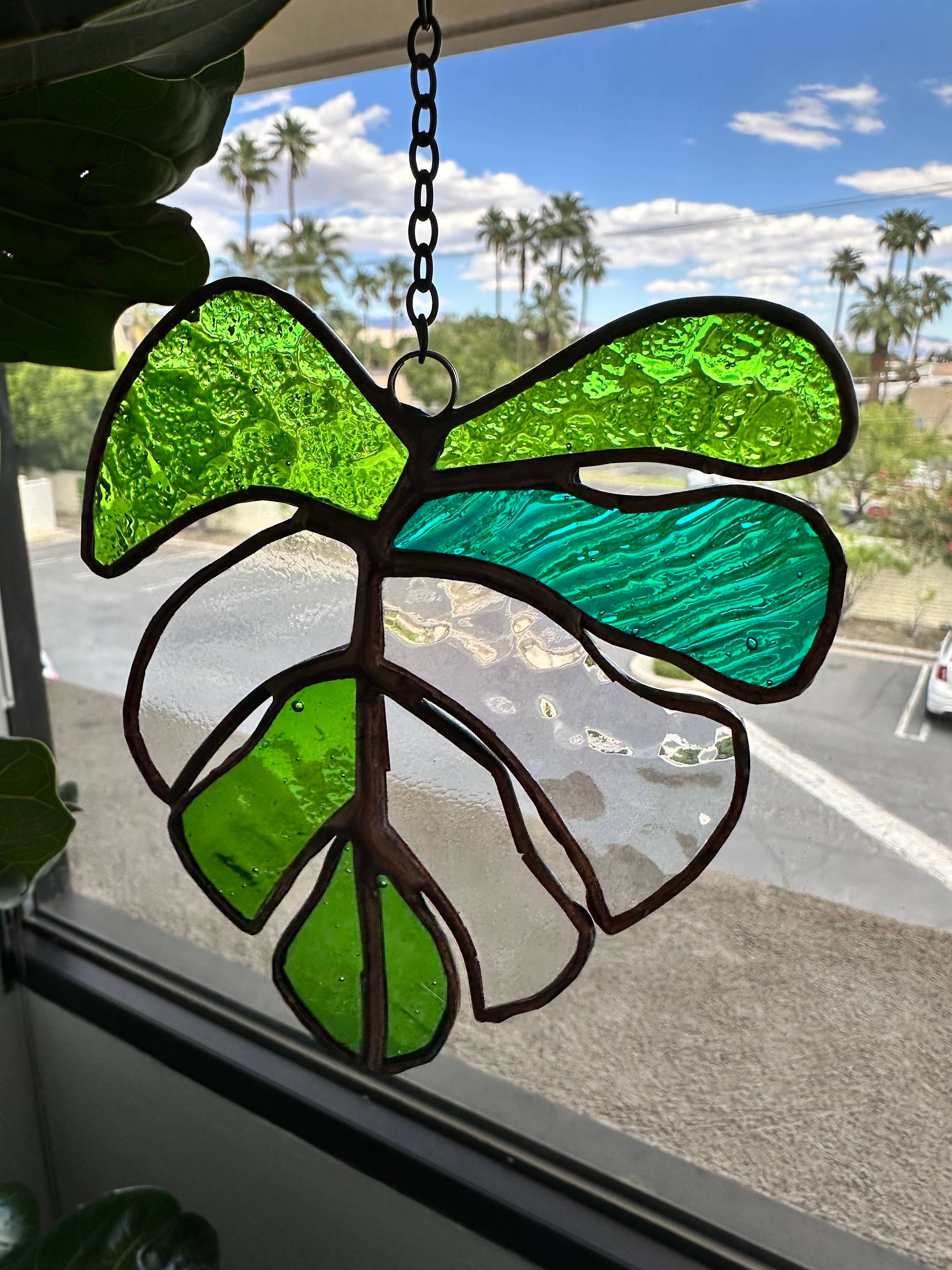 Inspiration By CDA - Venta al por mayor Atrapasoles - Atrapasol de Vidrio Teñido con Hojas de Monstera, Diseños Surtidos