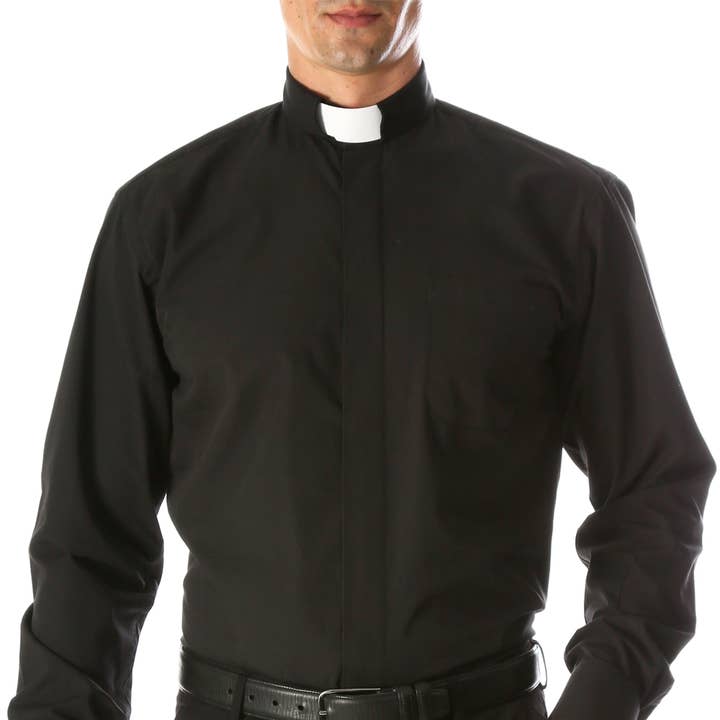 Camisa de vestir con cuello medio-tab de clérigo negro diácono obispo sacerdote mandarina para venta al por mayor de Ferrecci