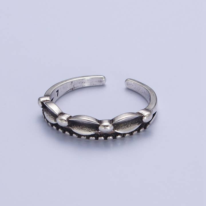 Antique Silver Bubble Beaded Chain Link Adjustable Silver Ring | U-067 for wholesale by Aim Eternal