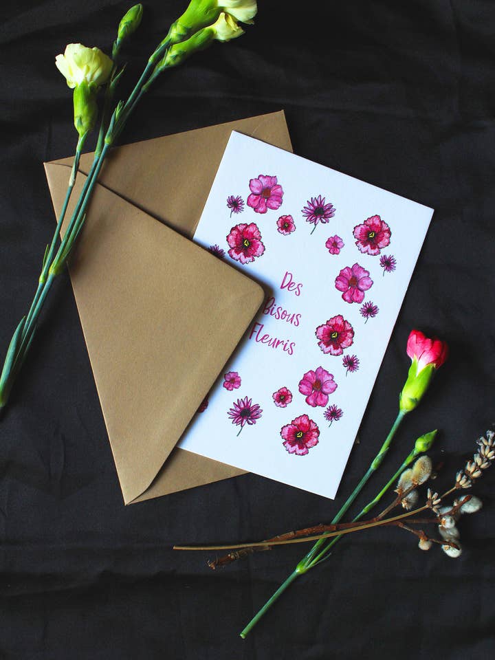 Cartão postal aquarela floral com palavras de amor por atacado de Au cœur des lunes