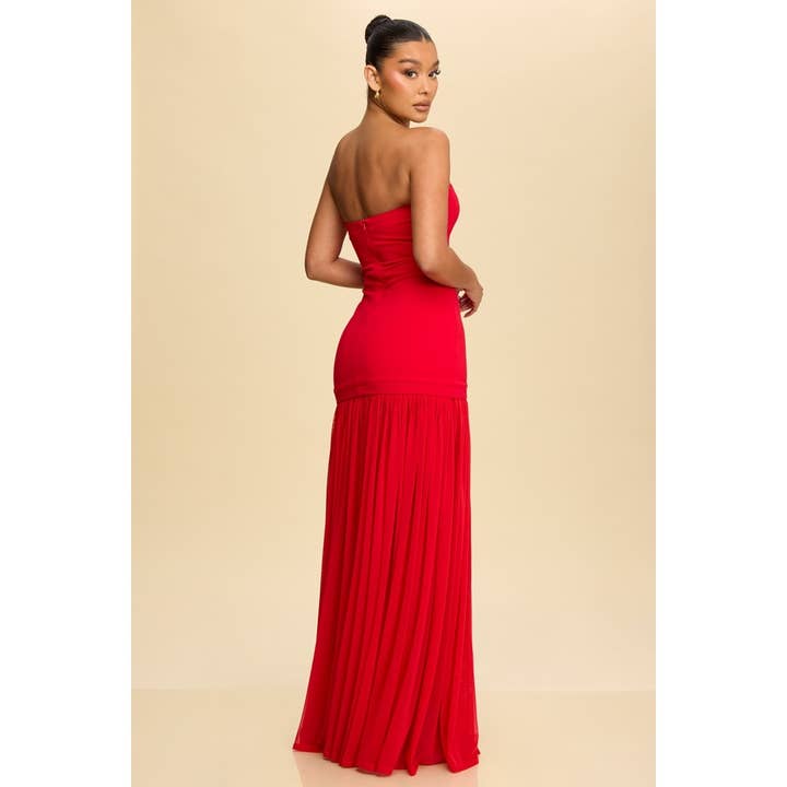 Luxxel - Vente Robe – femme - ROBE MAXI TUBE AVEC CHIFFON FRONCÉ7