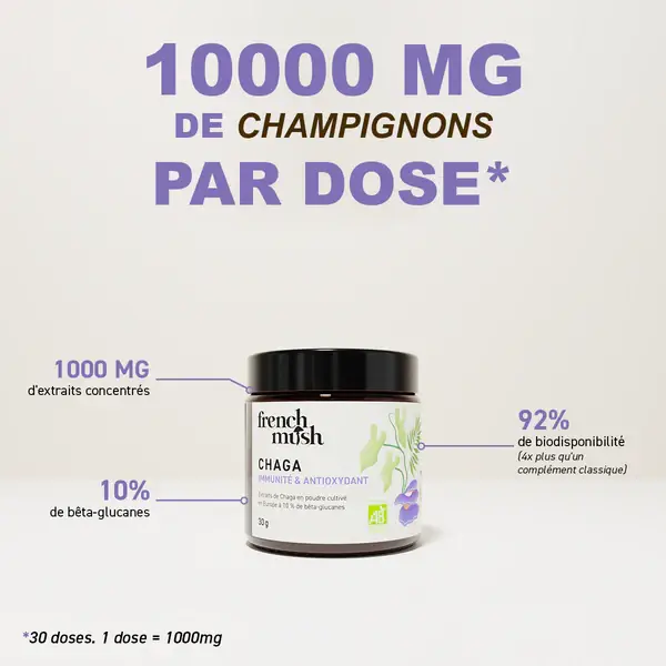 FRENCH MUSH - Venta al por mayor Suplementos/vitaminas para beber - Suplemento dietético de extracto de Chaga - FRENCH MUSH3