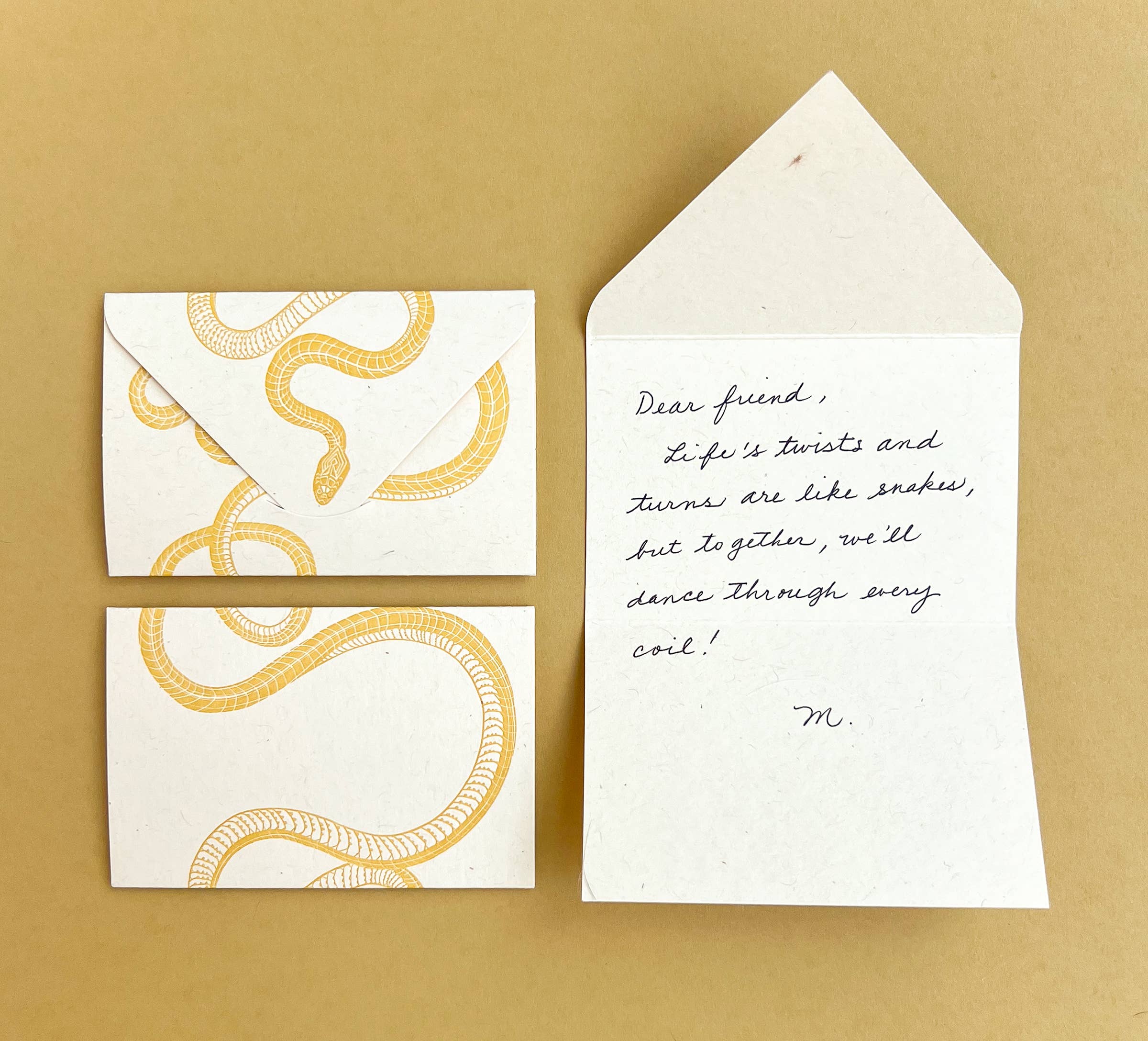 Blackbird Letterpress - Wholesale Everyday Greeting Card - snake yellow gold mini card1