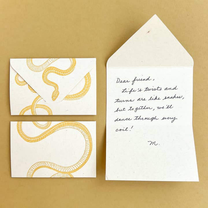 Blackbird Letterpress - Wholesale Everyday Greeting Card - snake yellow gold mini card1