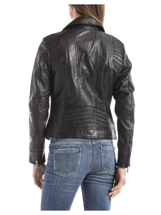 Blue Wellford - Wholesale Leather Jacket - Women's - ANDELLE perfecto sheepskin jacket for women