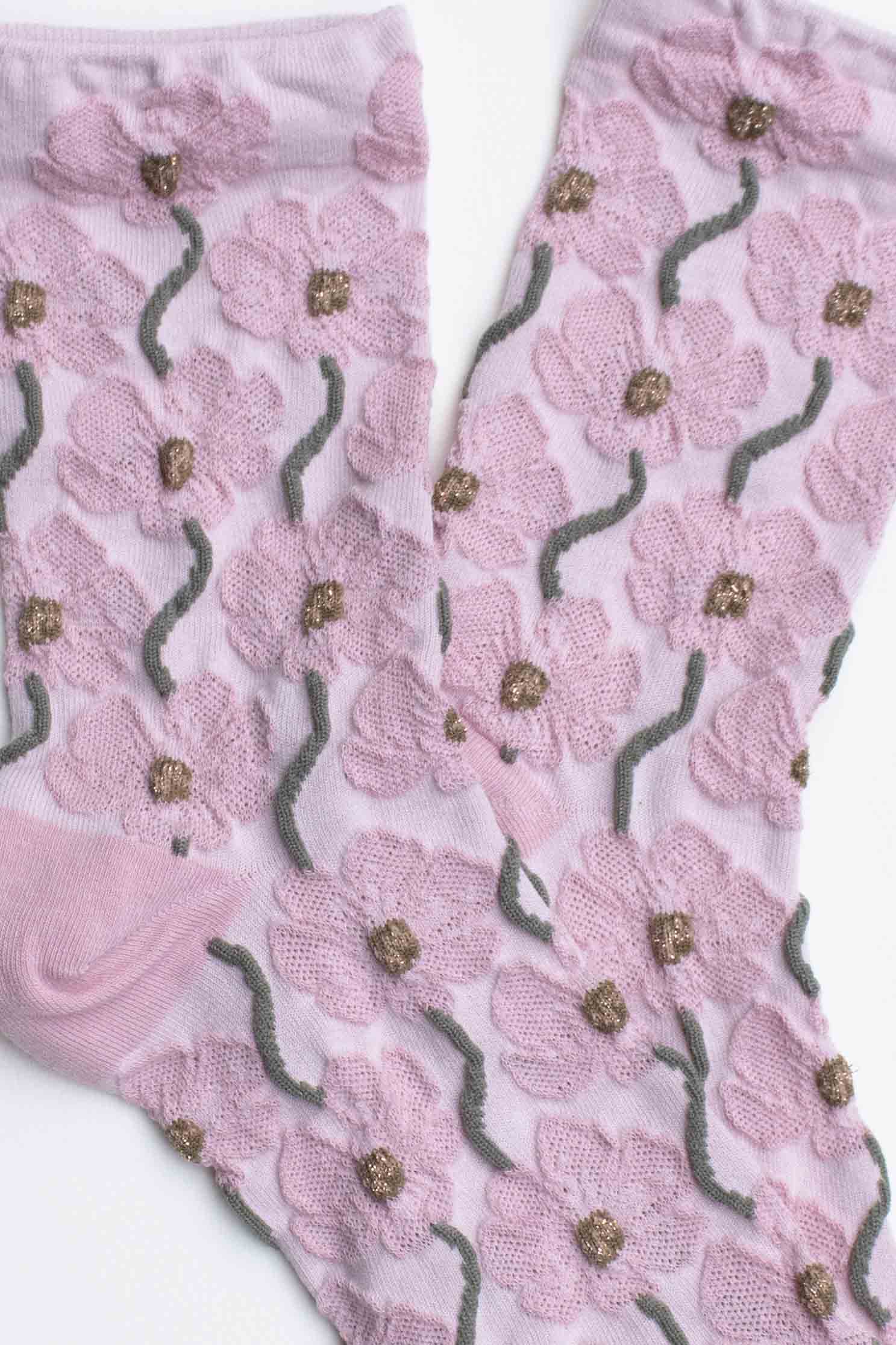 Tiepology - Vente Chaussettes – femme - Chaussettes en mélange de coton à motif floral.5