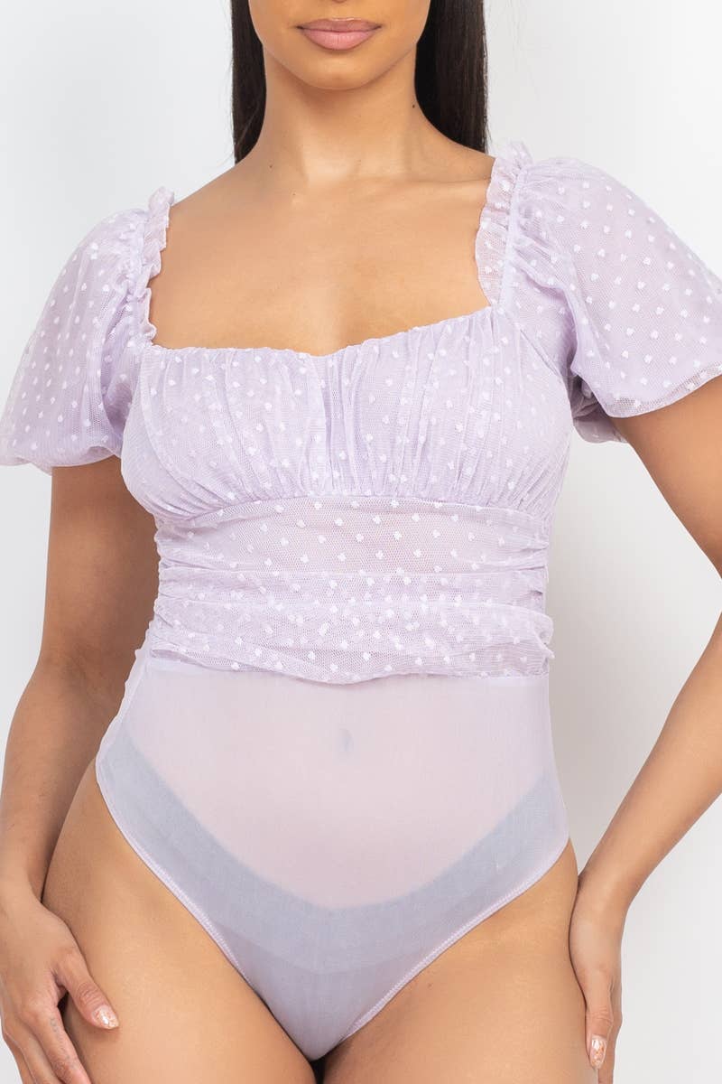 5besties inc - Wholesale Bodysuit - Women's - DOT MESH PUFF SLEEVE BODYSUITS8