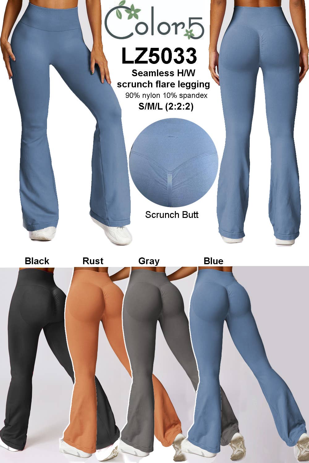 Color 5 – Großhandel Sportbekleidungsset – Damen – Seamless high waist active wear  work out flare leggings11