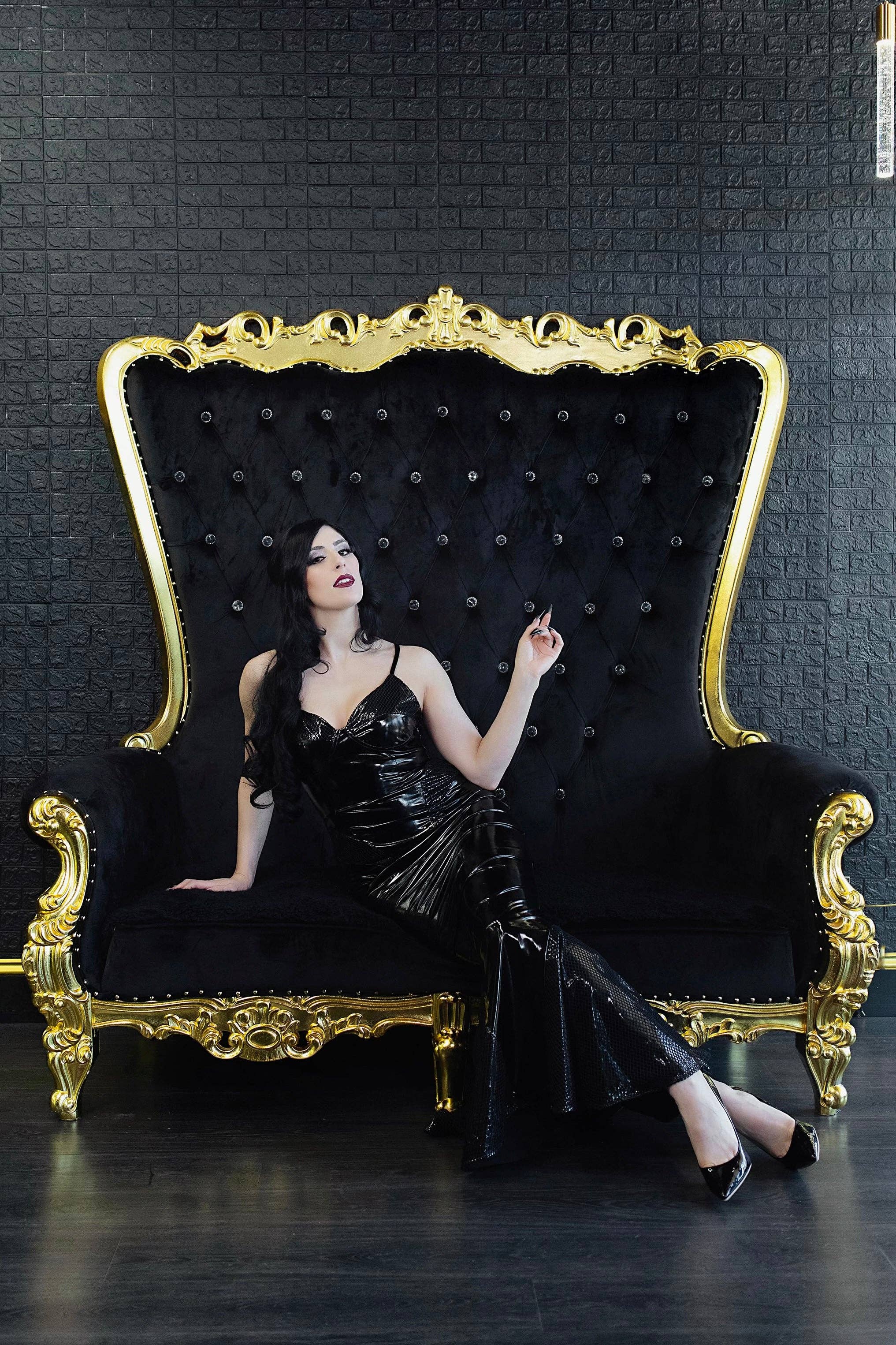 Weasel Wear - Wholesale Dress - Women's - Creature Vinyl Dress in Black - Black Vinyl Mermaid Gown with Fishnet Overlay & Structured Neckline (Dark Siren Edition)2