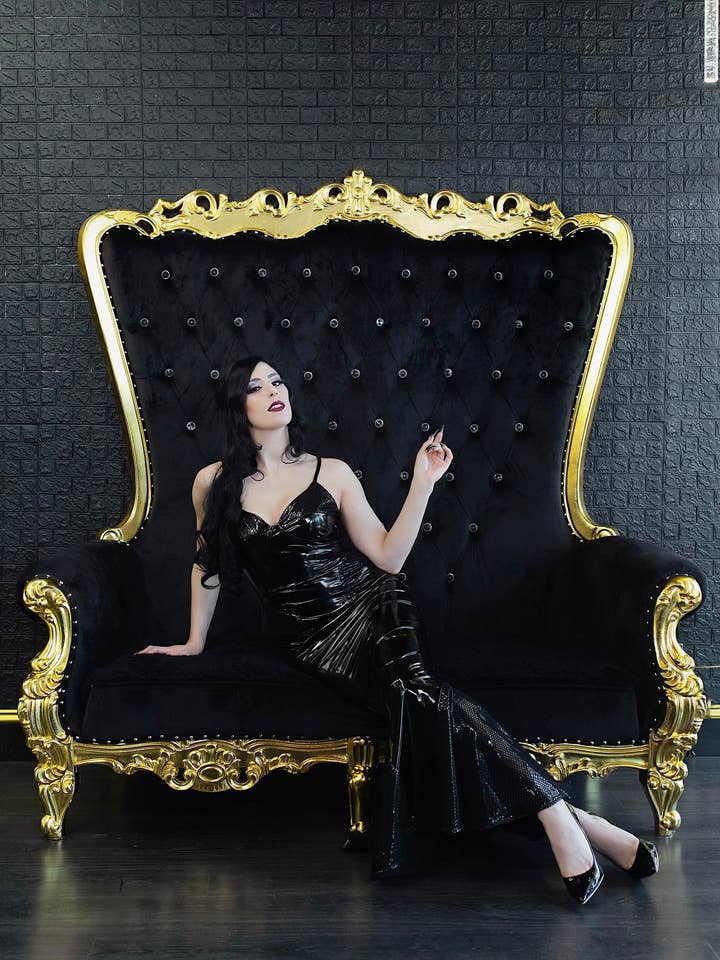 Weasel Wear - Wholesale Dress - Women's - Creature Vinyl Dress in Black - Black Vinyl Mermaid Gown with Fishnet Overlay & Structured Neckline (Dark Siren Edition)2