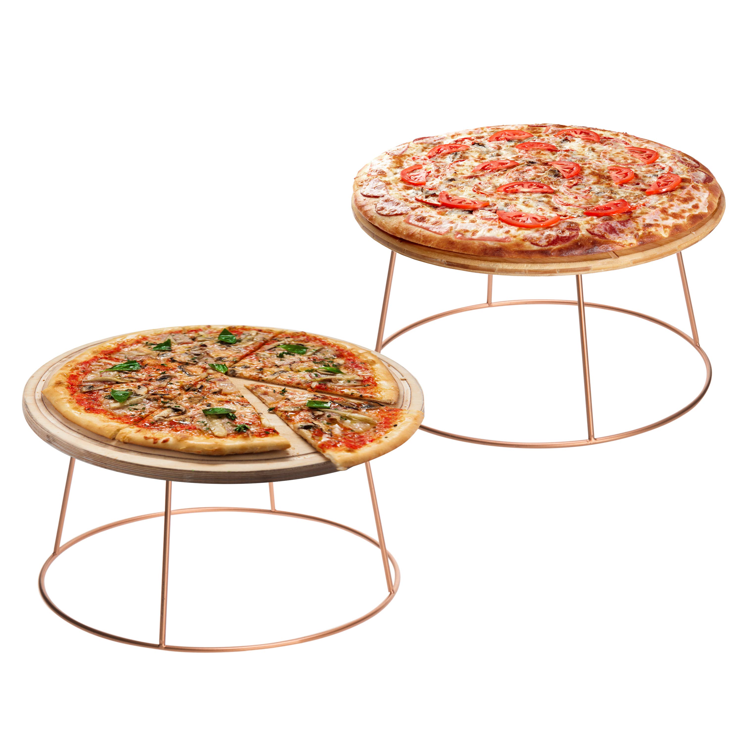 MyGift Modern Copper Metal Wire Round Pizza Pan Riser Holder and Cake Plate Display Rack Stands Set of 3 