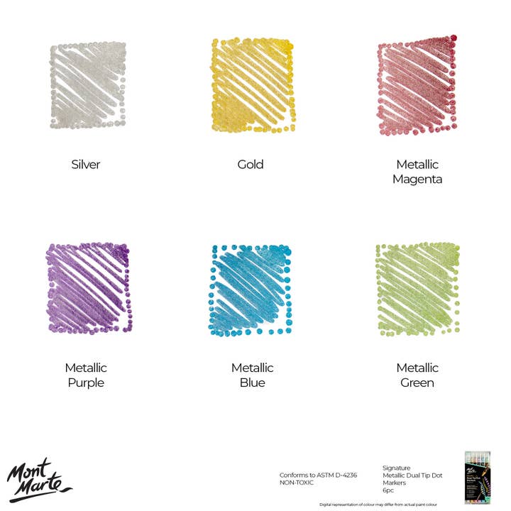 Mont Marte Usa, Inc. - Wholesale Marker - Metallic Dual Tip Dot Markers Signature 6pc3