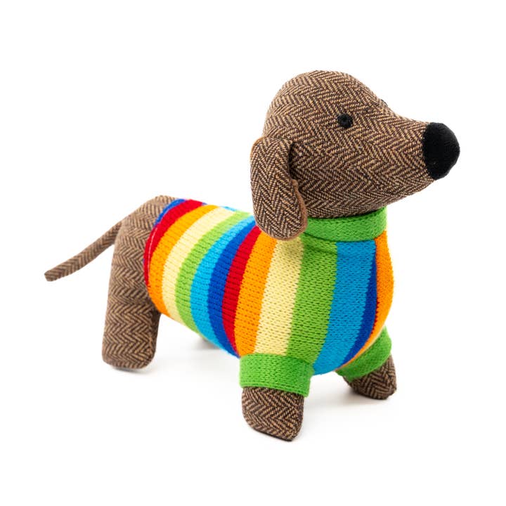 Tweed Taxhund Mjukdjur Teddy med Randig Tröja för wholesale av Best Years Ltd