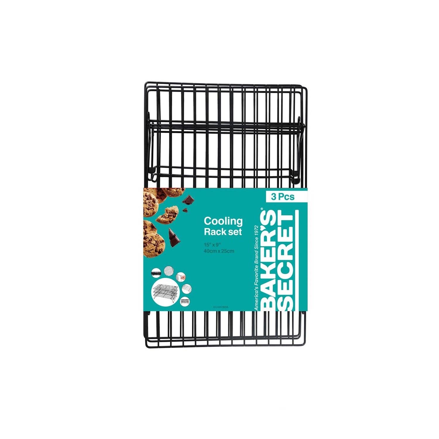 Gourmet Edge - Wholesale Basket - Baker's Secret Essential Line 3pcs cooling rack set with non-stick coating, rack-Exterior :15.7in x 9.8in x 3.1in - #BS102350
