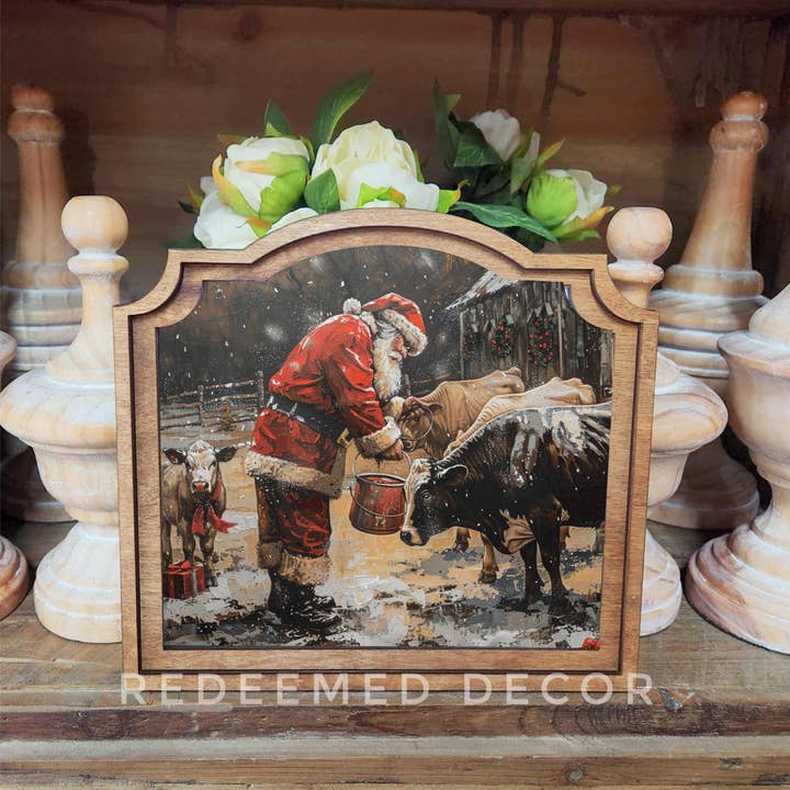 Redeemed Decor - Wholesale Decorative Tabletop Object - Provincial Santa With Cows Framed Art