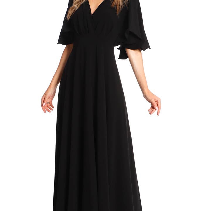 Florence Maxi Dress With Butterfly Sleeves In Black for wholesale by Roserry