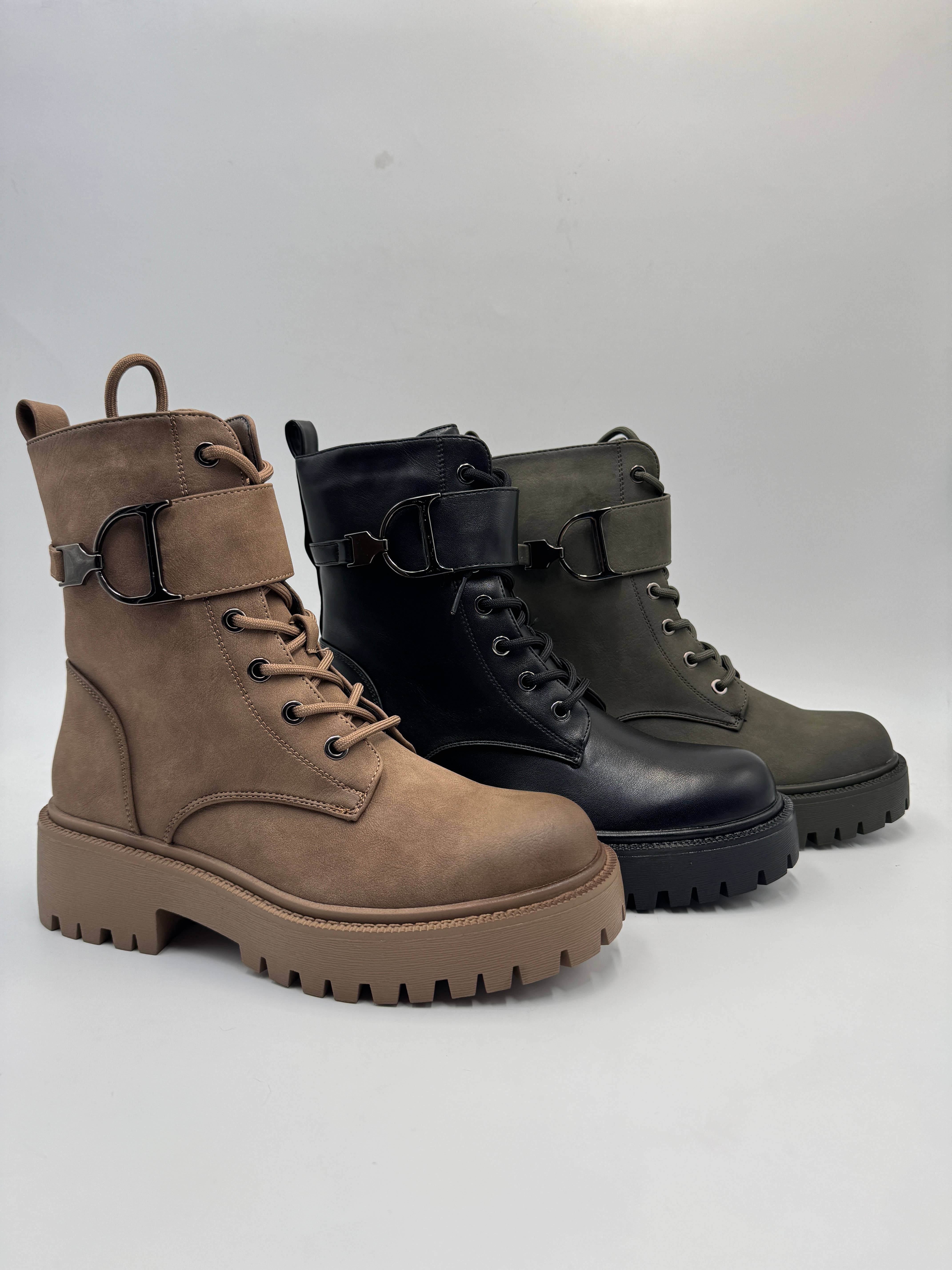 Rentoes - Venta al por mayor Botas militares - Mujer - Botas de combate gruesas para mujer con cordones y hebilla13