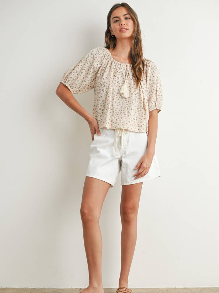 Floral Puff Sleeve Top - BMT7687 for wholesale by BUTTERMELON